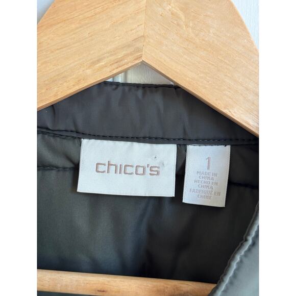 Chicos Quilted Open Front Embellished Jacket Olive Green Women's Size 1 - Picture 4 of 6